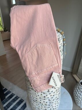 MOTHER Straight Leg Jeans in Pale Pink